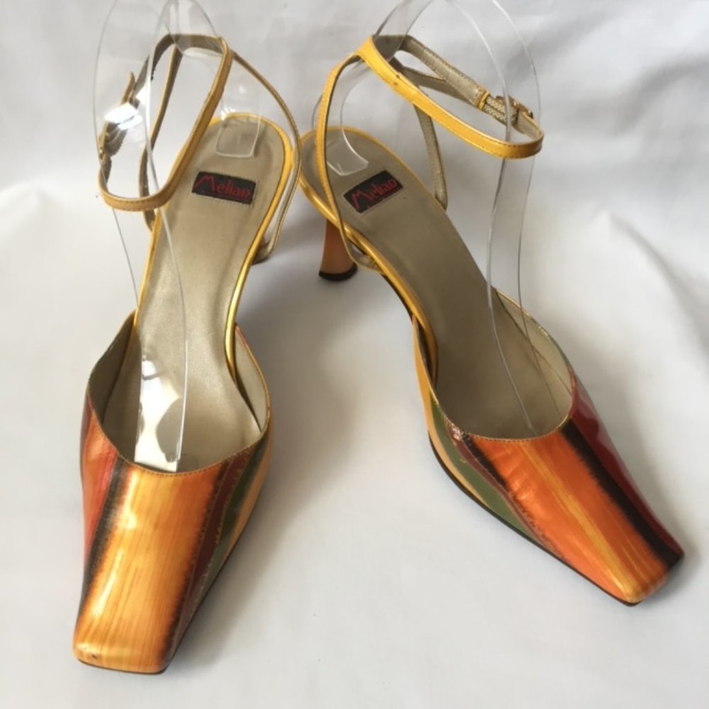 Paul Melian Patent Orange, Yellow Multi Stripe Heels